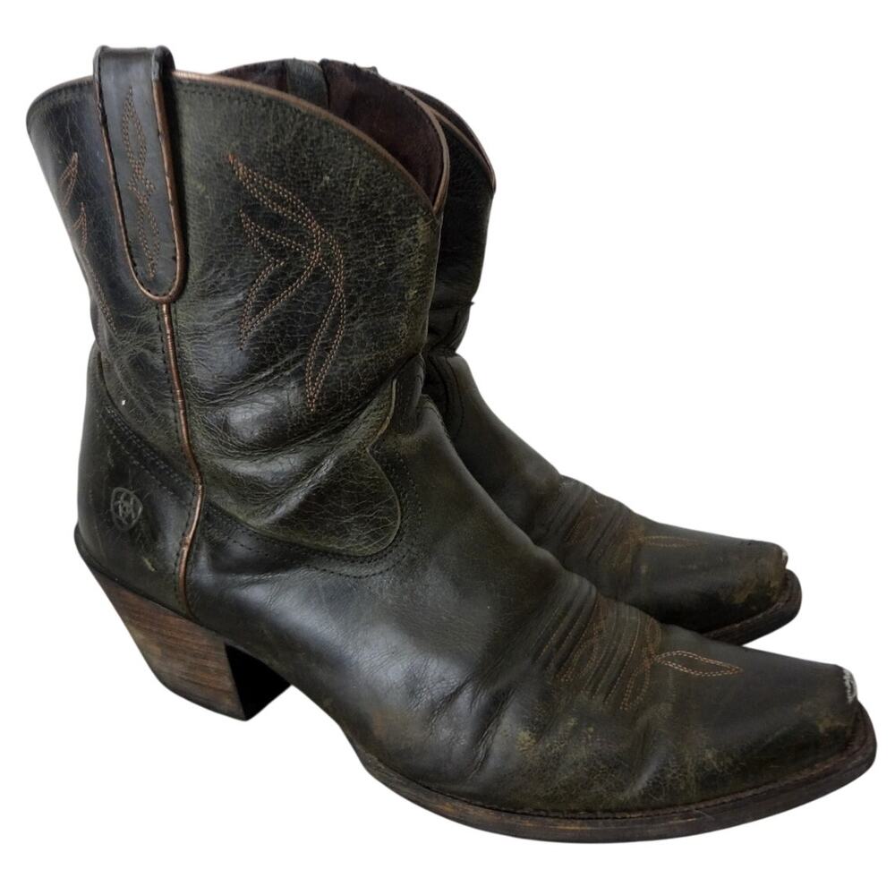Ariat Darlin Olive Green Ankle Western Boot Women 11 Short Inside zip Distressed - Picture 8 of 8
